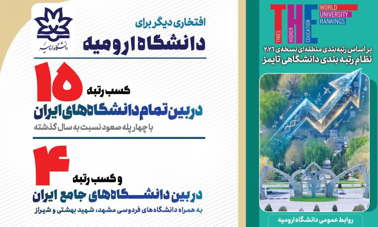 براساس نظام رتبهبندی تایمز؛ ارتقای چهارپلهای رتبه دانشگاه ارومیه در بین دانشگاههای ایران